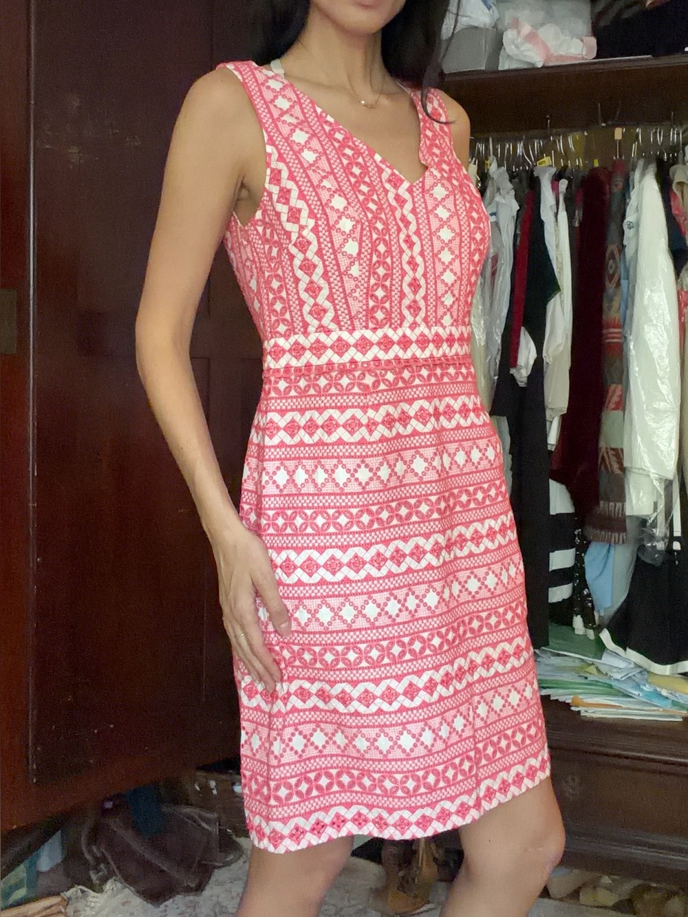 Boden Pink Geometric Sheath Dress Career Preppy Summer Wedding Guest 8